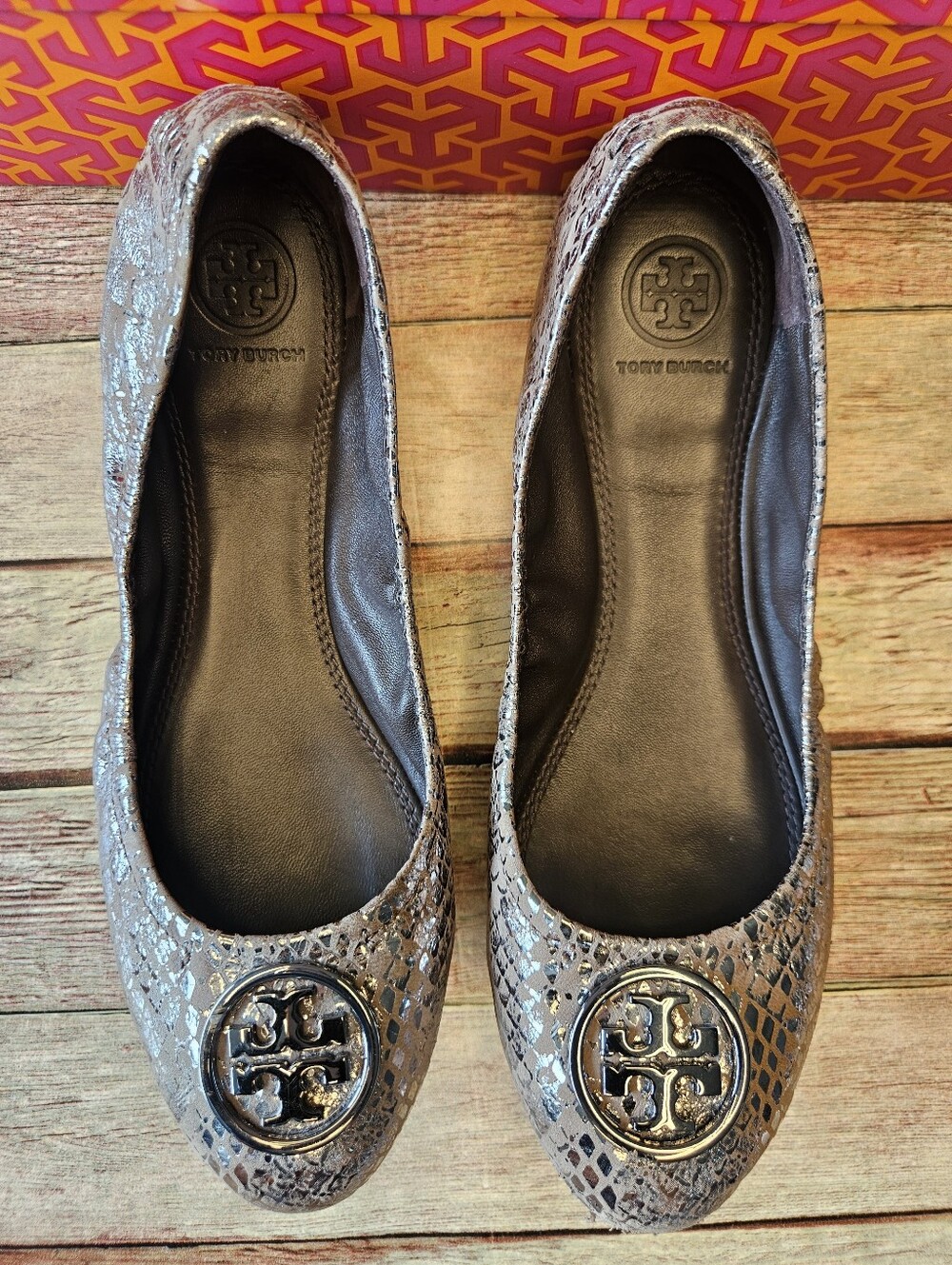 Tory Burch Heidi Metallic Snake-Embossed Leather Ballet Flats - Picture 6 of 9